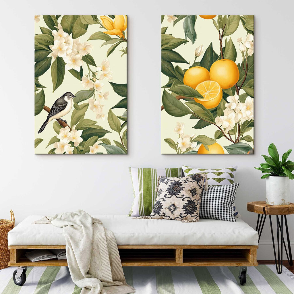 Naranjas y flores en un interior