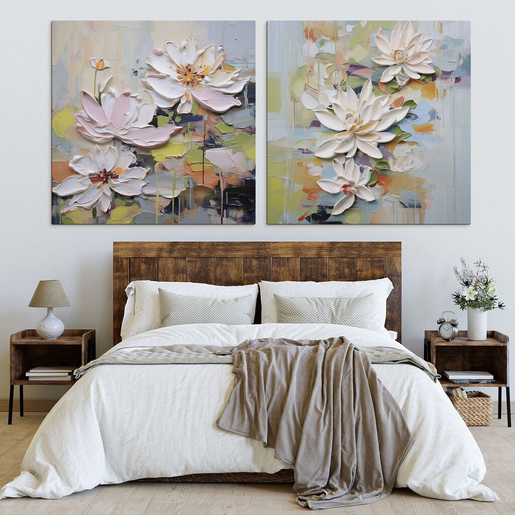 Flores en relieve pastel en un interior
