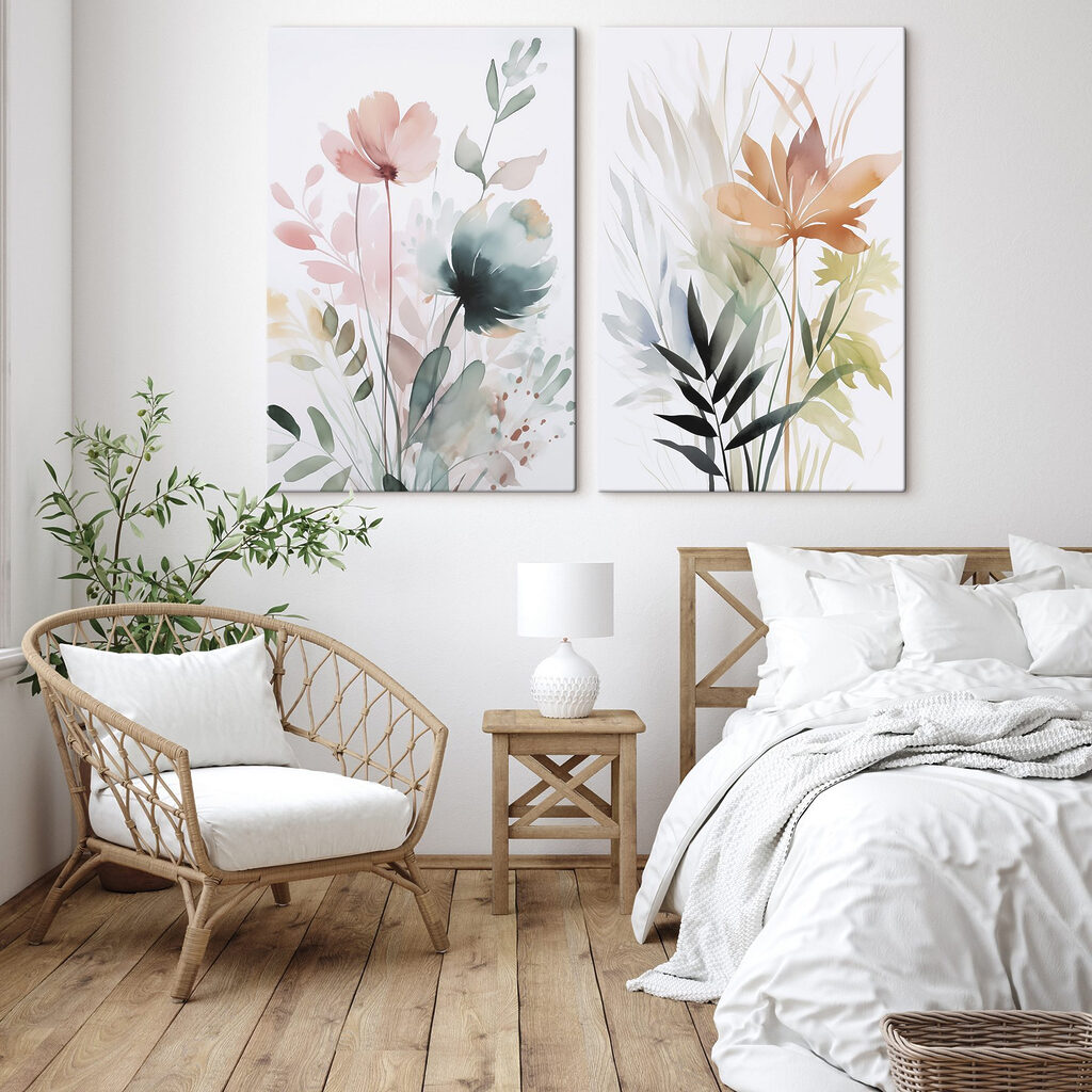 Flores y hojas en un interior