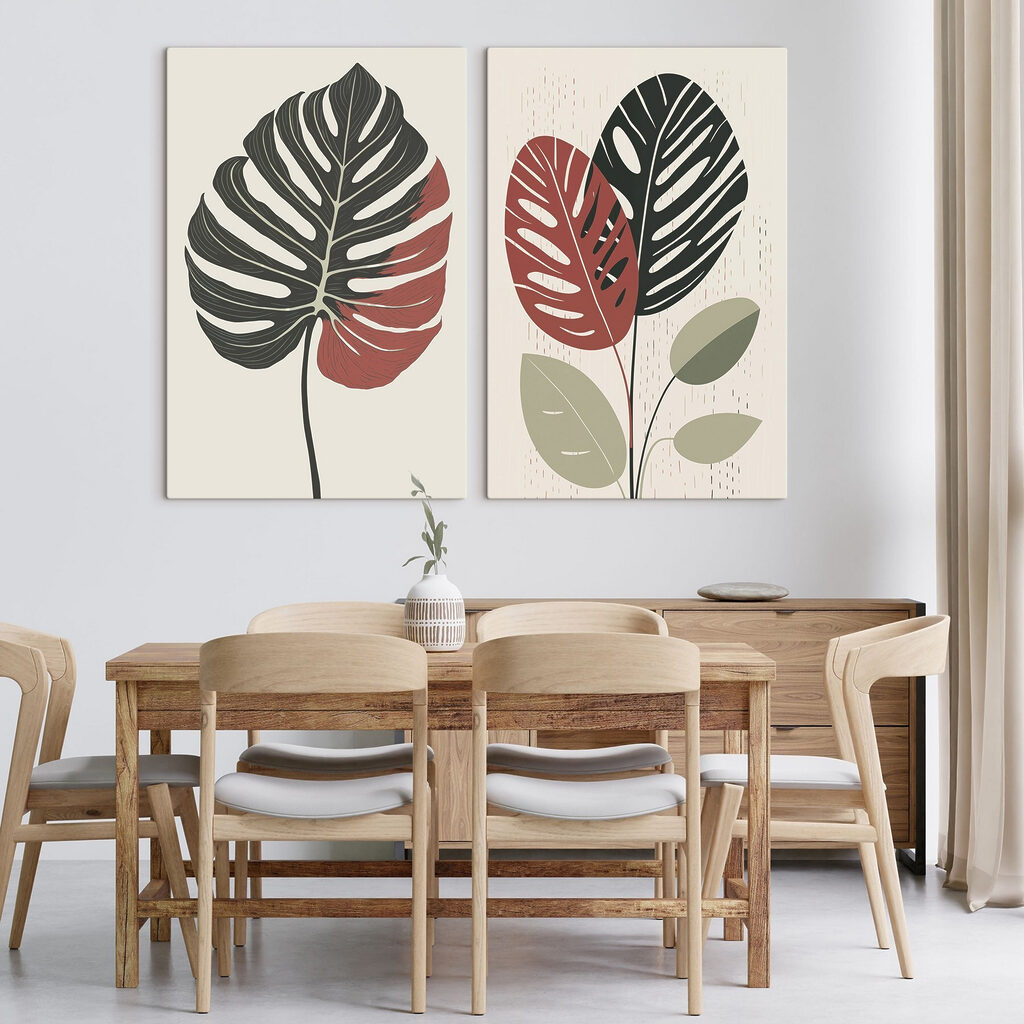 Hojas en estilo gráfico en un interior