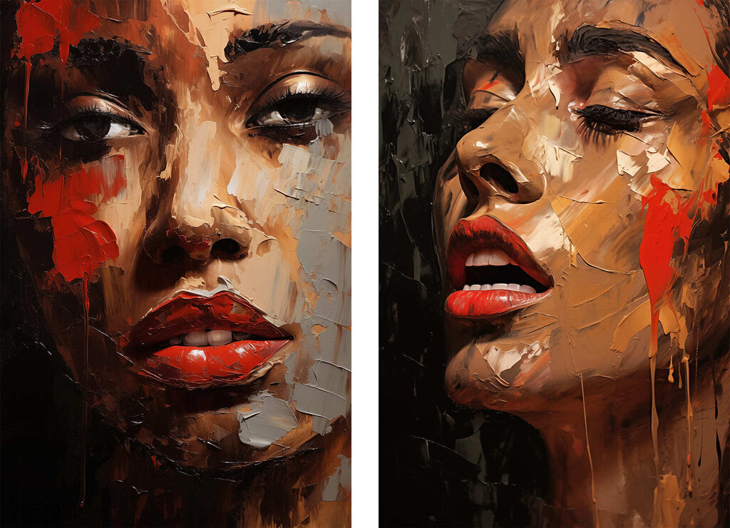 Rostros con pintura chorreada — diseño completo