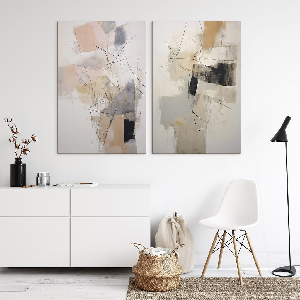 Líneas y bloques abstractos en un interior