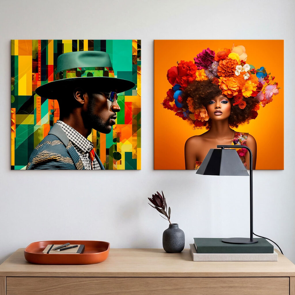 Retratos ilustrados en un interior