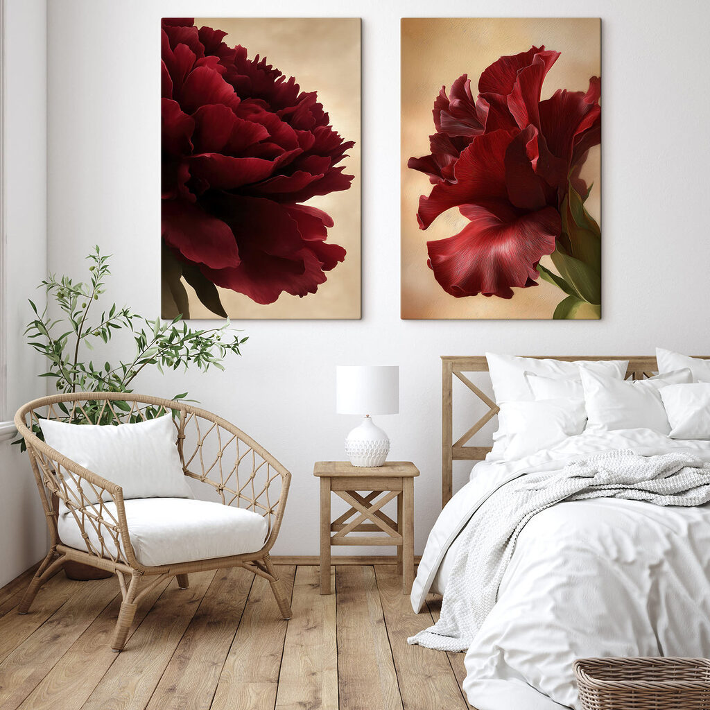 Flores carmesí en un interior