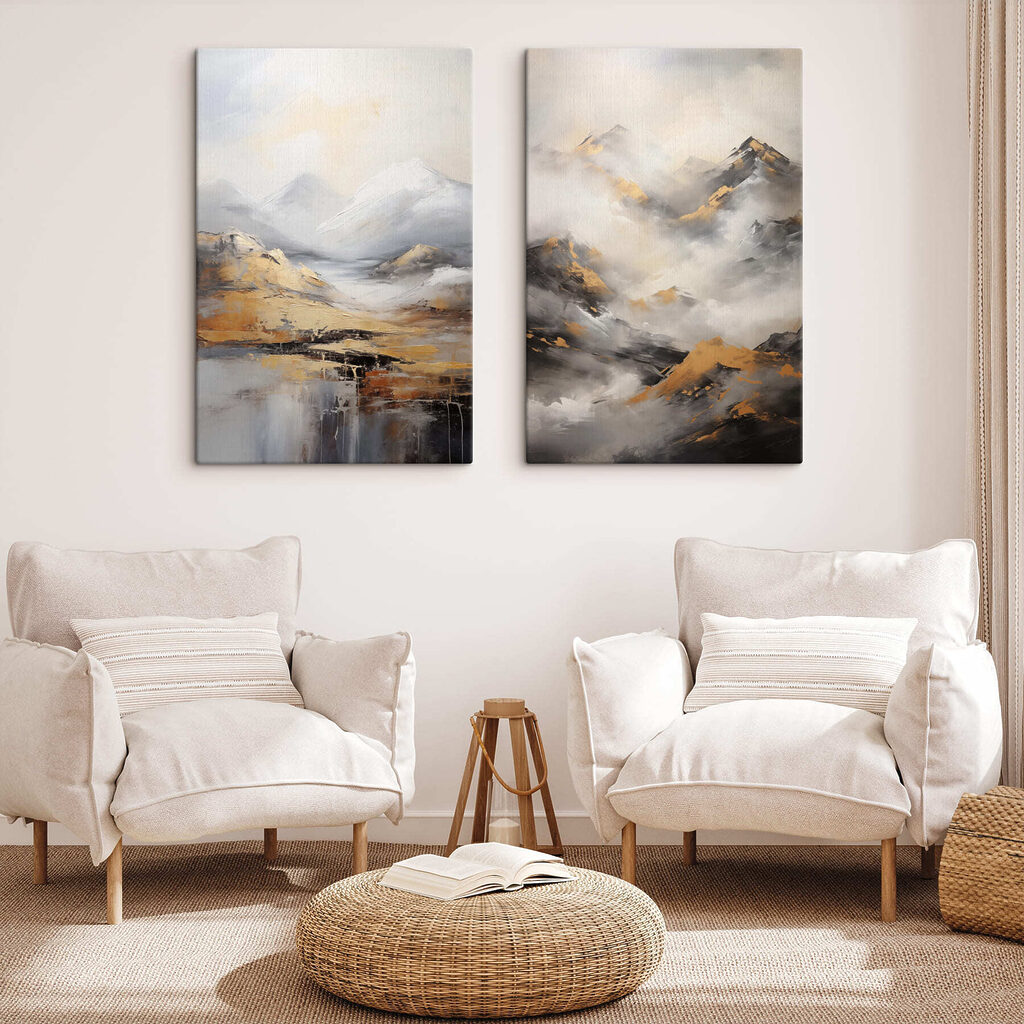Montañas entre nubes en un interior