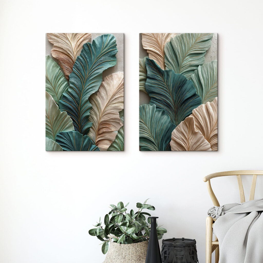 Hojas esculpidas en verde en un interior