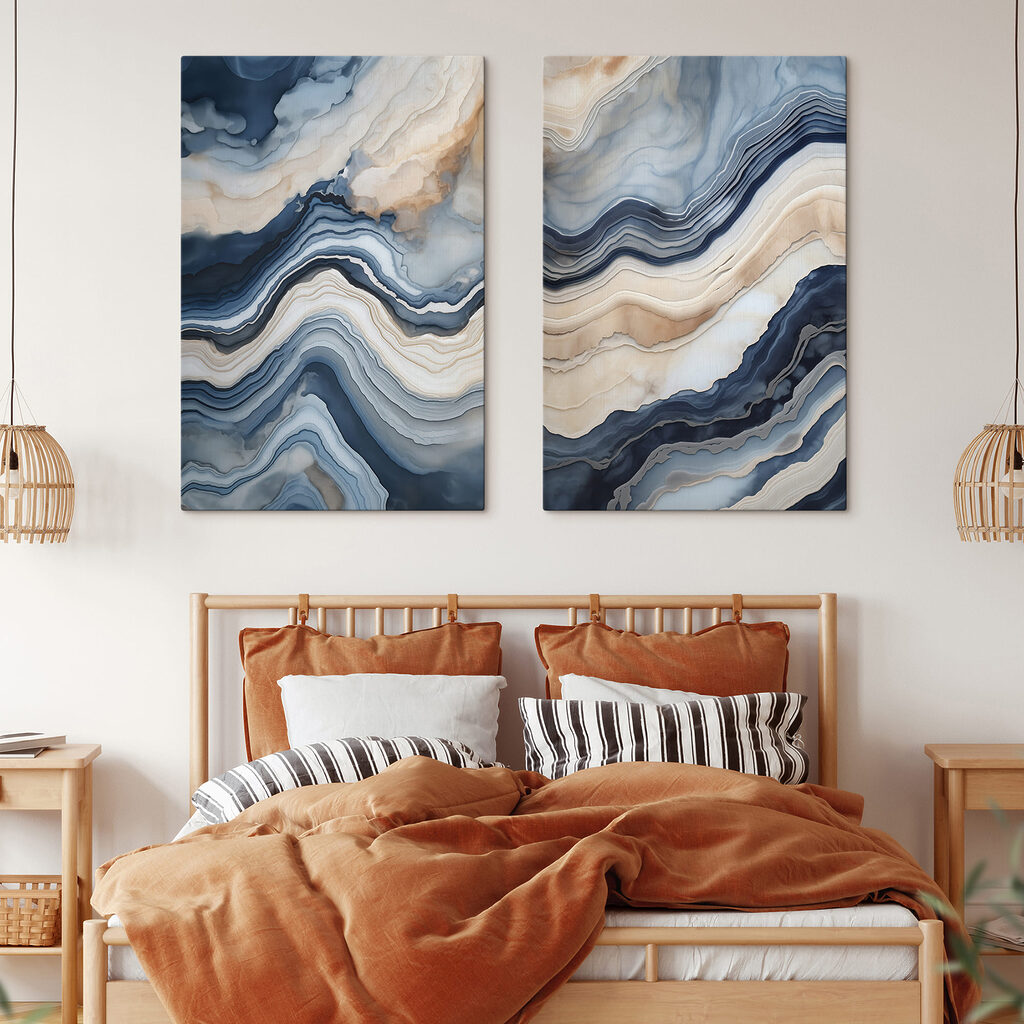 Olas azules en capas en un interior