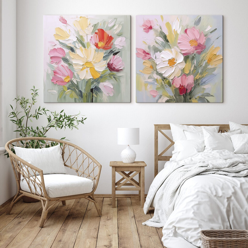 Flores sueltas en pastel en un interior
