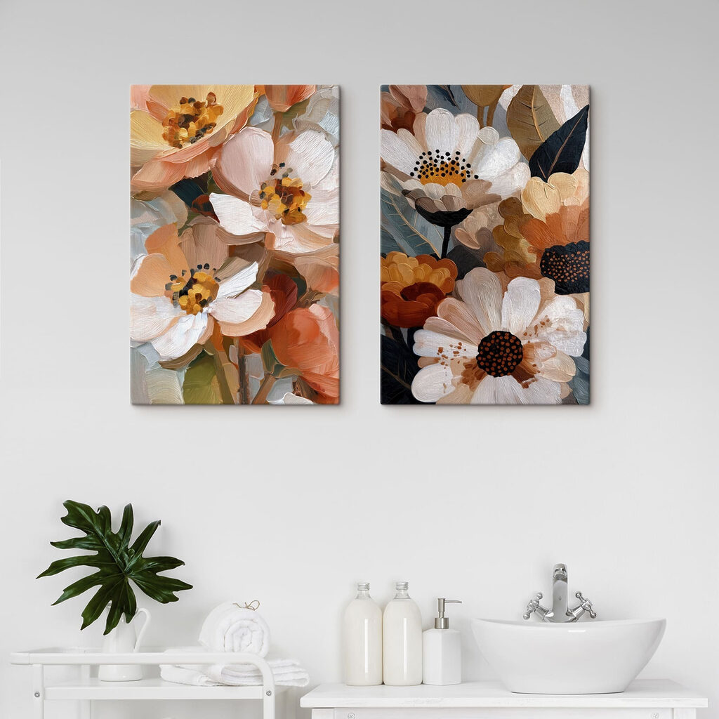 Flores en tonos cálidos en un interior