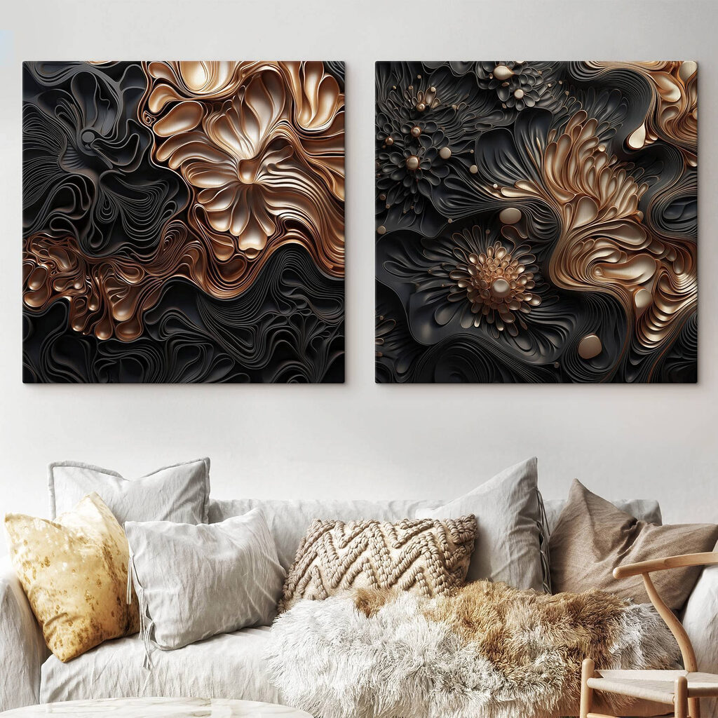 Flores abstractas en relieve en un interior