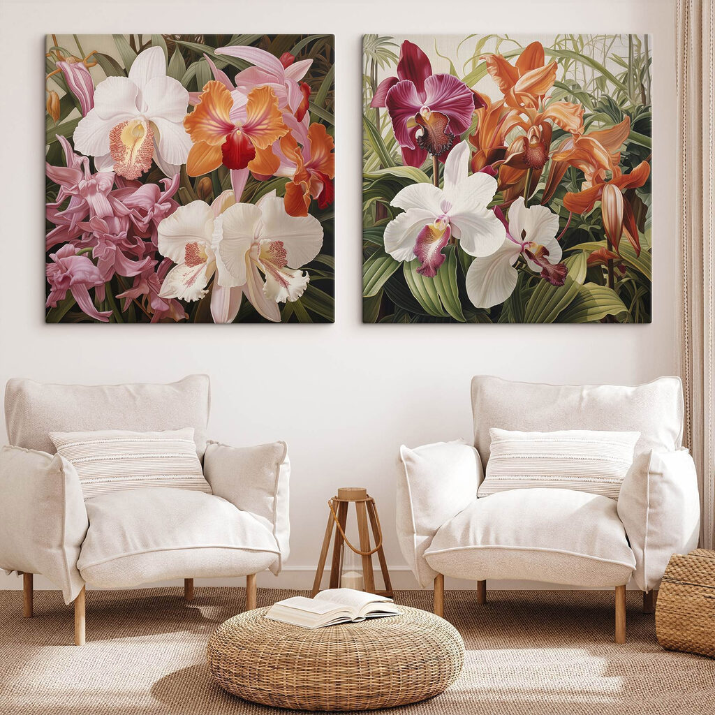 Orquídeas de colores vivos en un interior