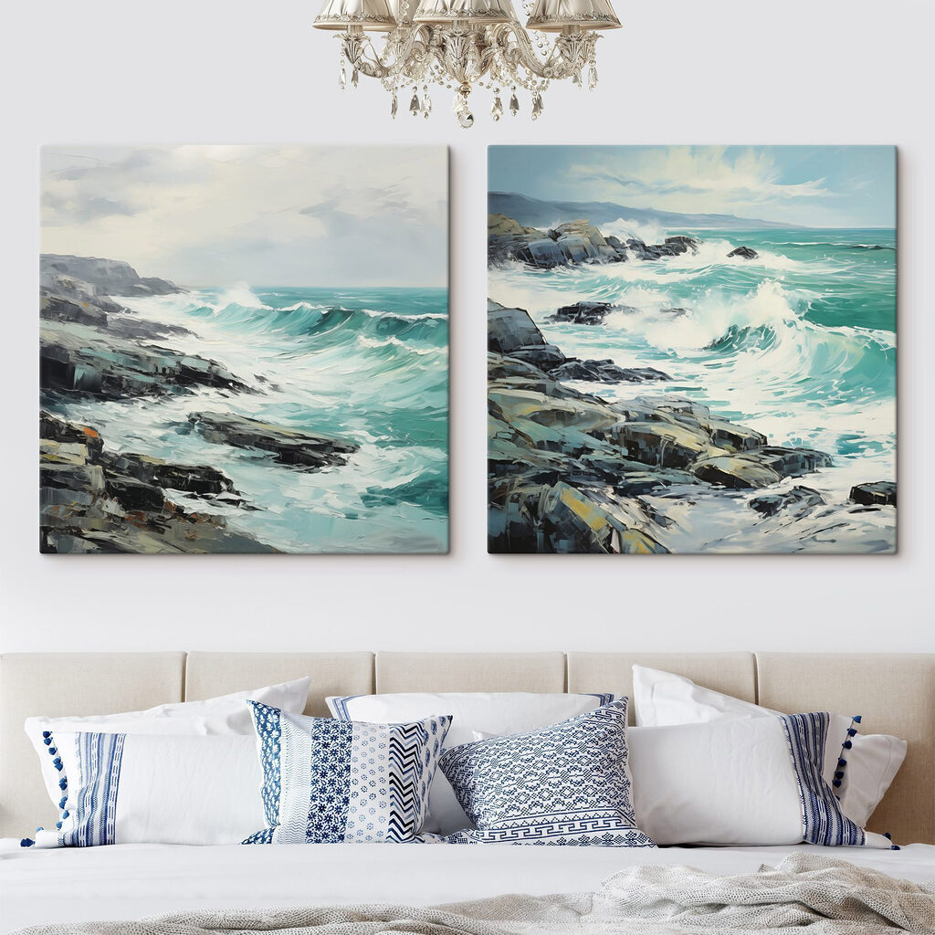 Olas contra las rocas en un interior