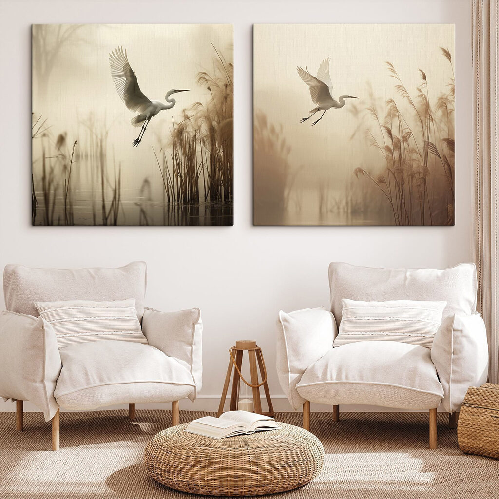 Garzas sobre las cañas en un interior