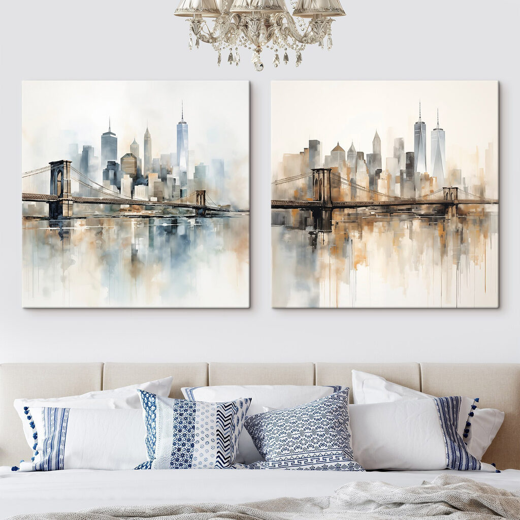 Ciudad y puente en un interior