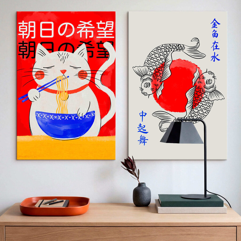 Gato y peces koi en un interior