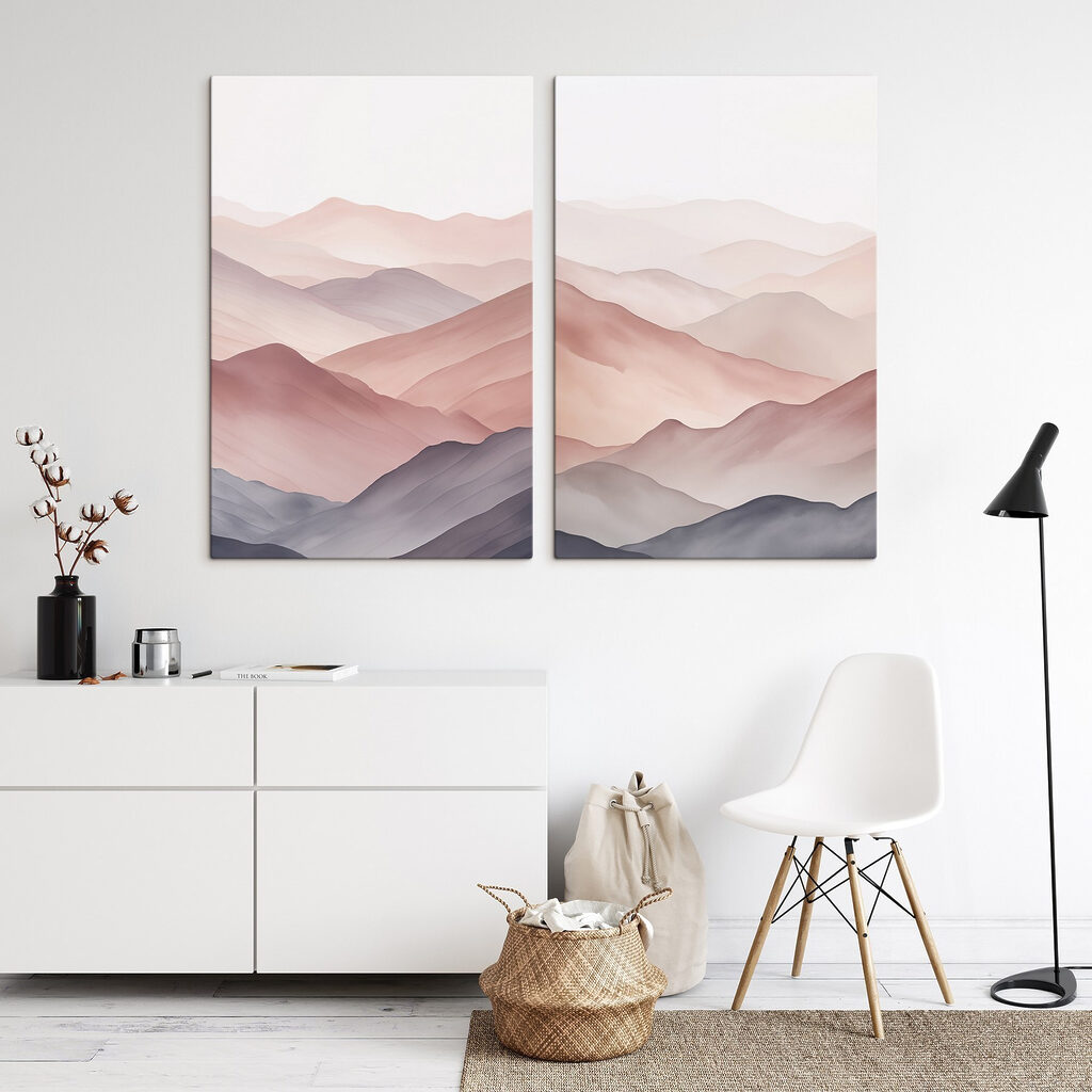 Montañas en tonos rosas en un interior