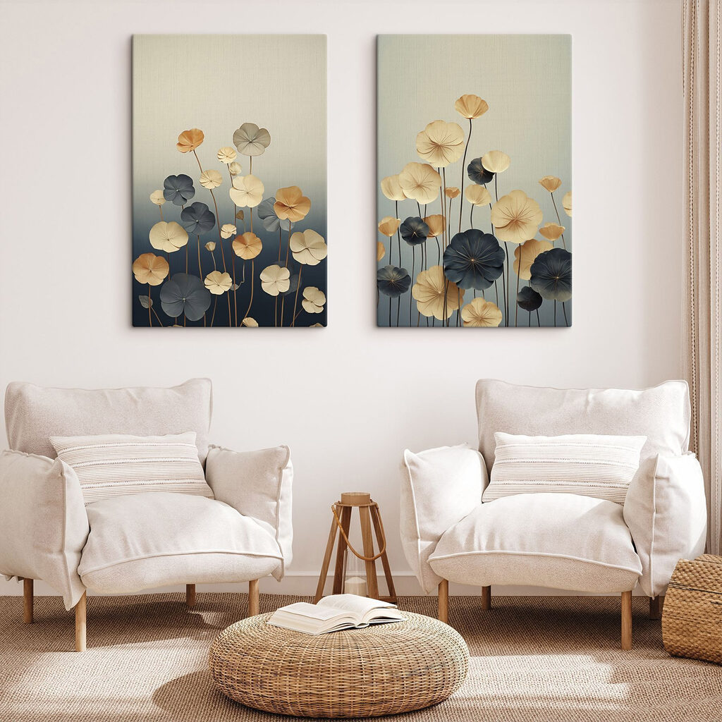 Flores sobre hilos finos en un interior