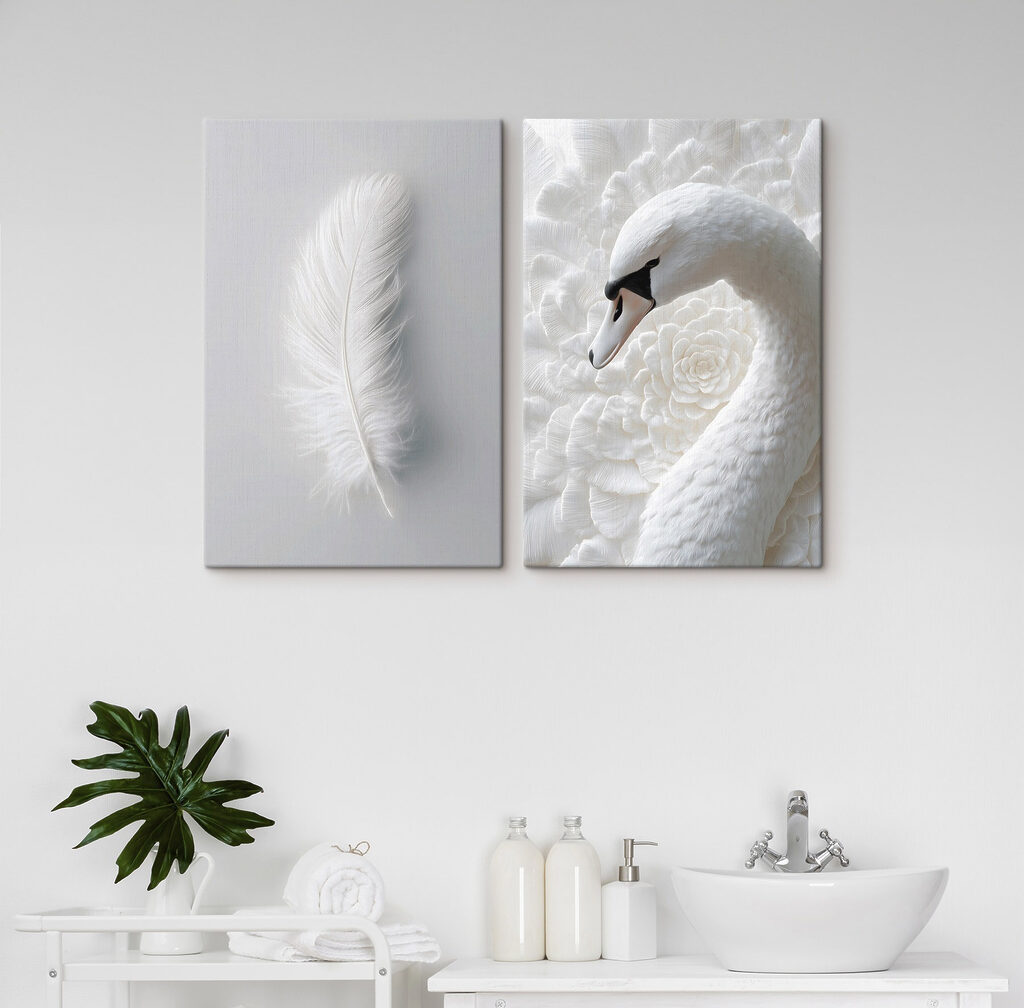 Pluma blanca y cisne en un interior