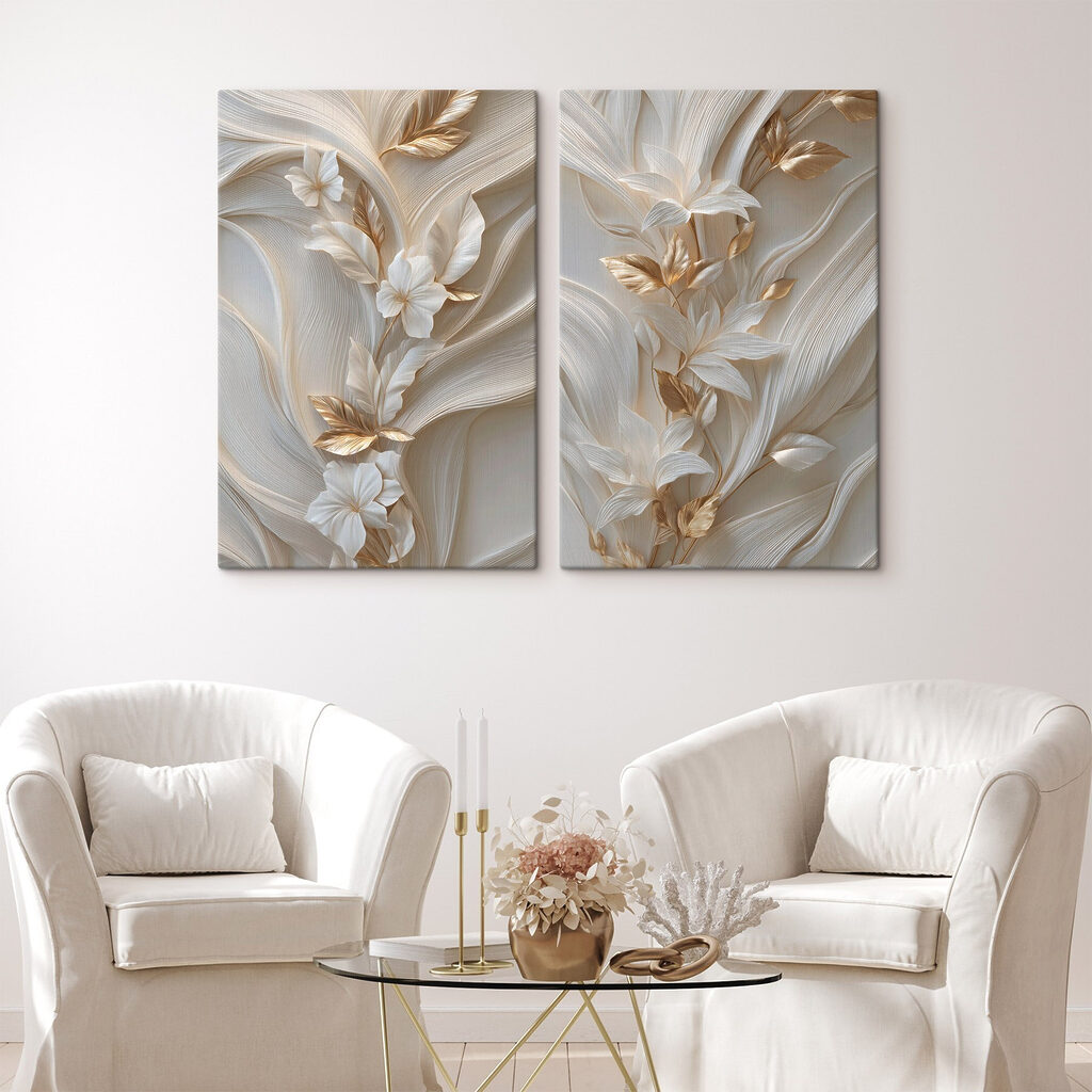 Flores sobre líneas onduladas en un interior