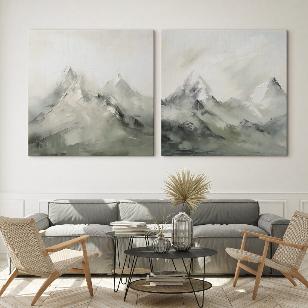 Montañas con niebla en un interior