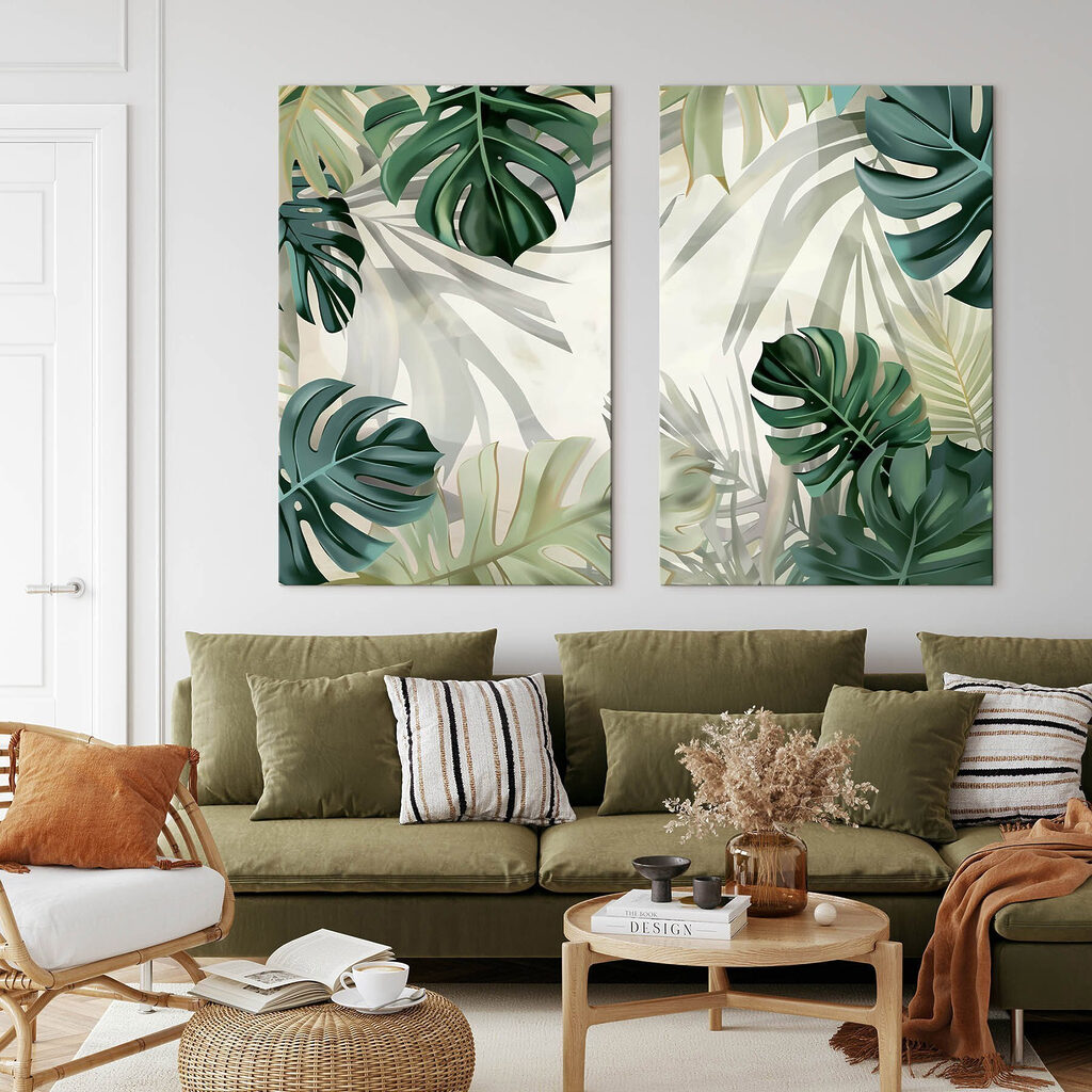 Verde tropical con sombras en un interior