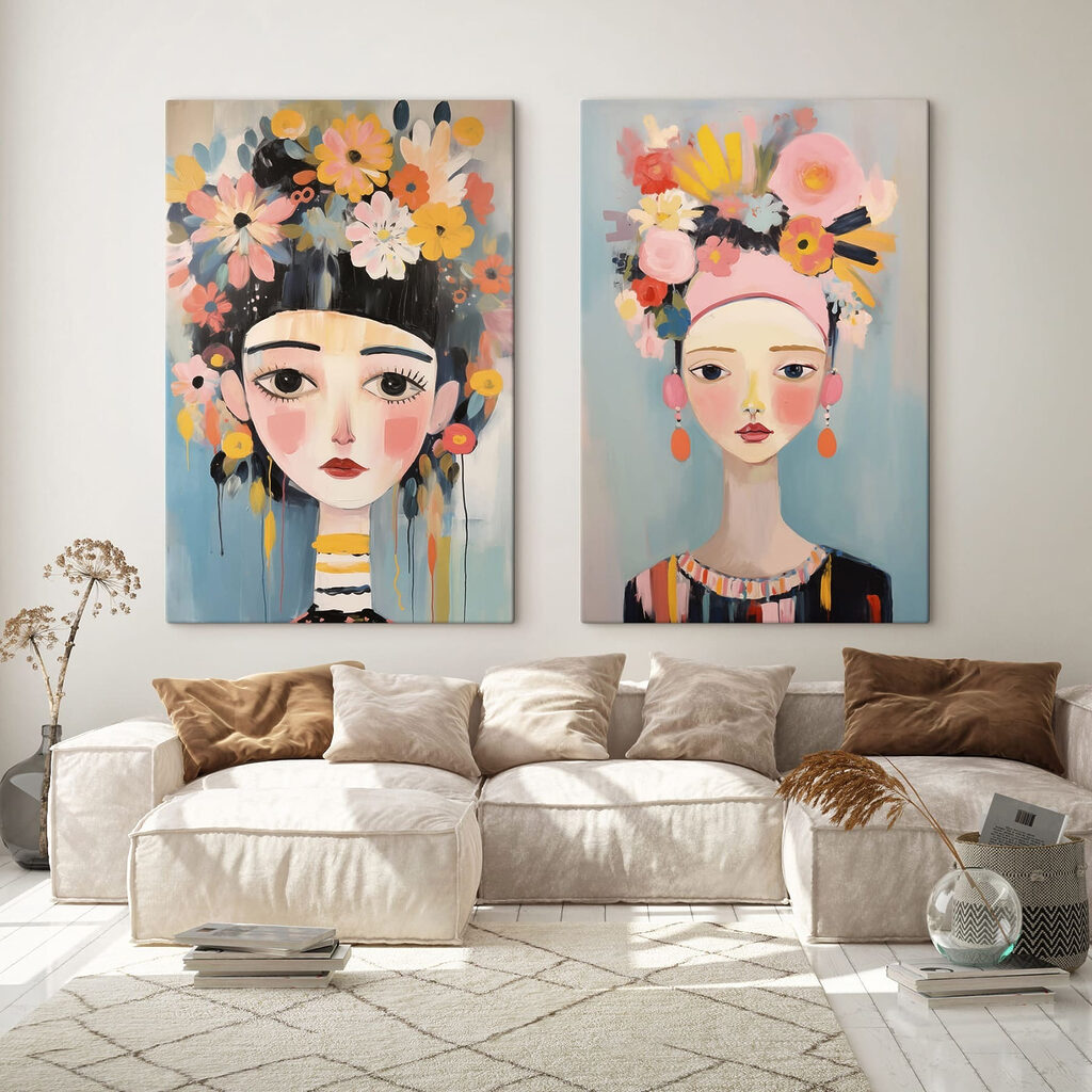Flores sobre ojos grandes en un interior