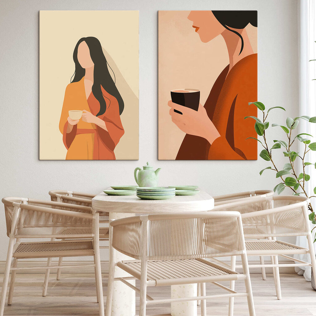 Dos mujeres con taza en un interior