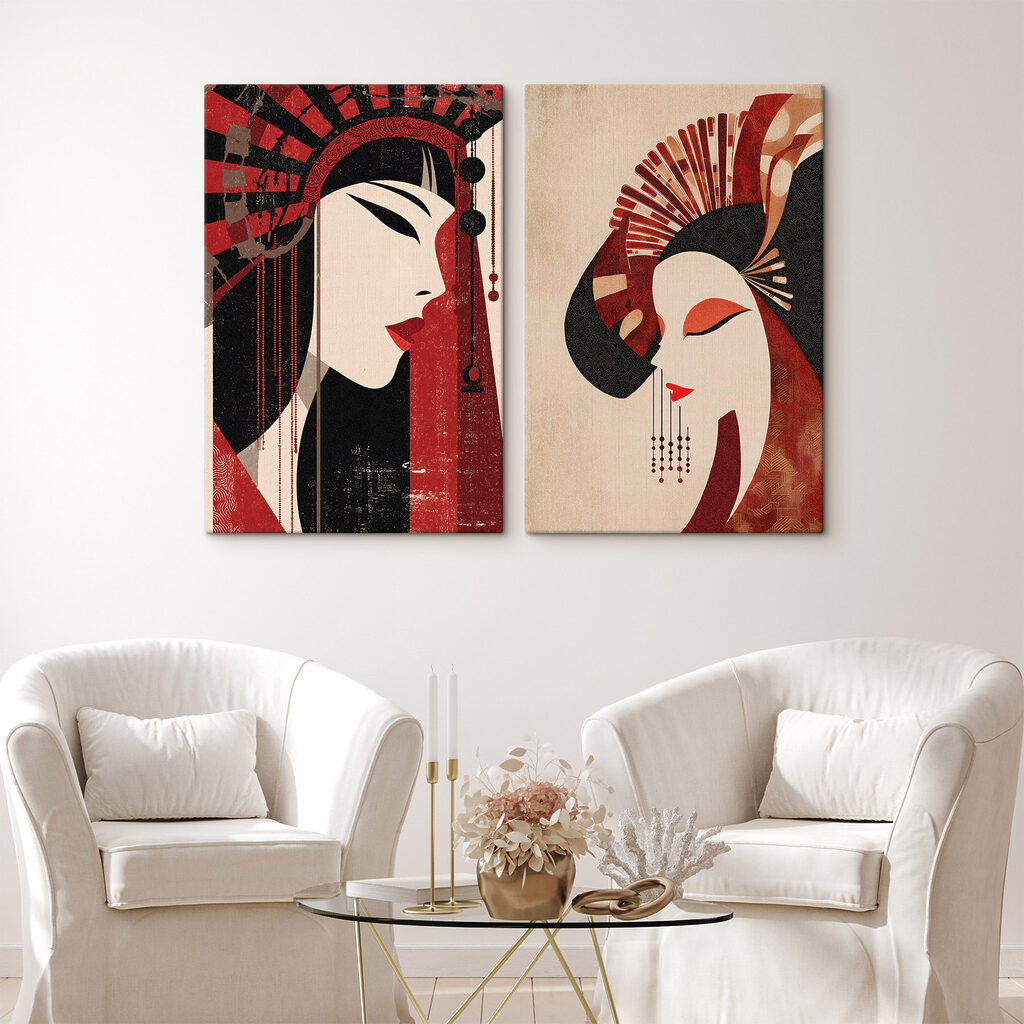 Dos mujeres estilizadas en un interior