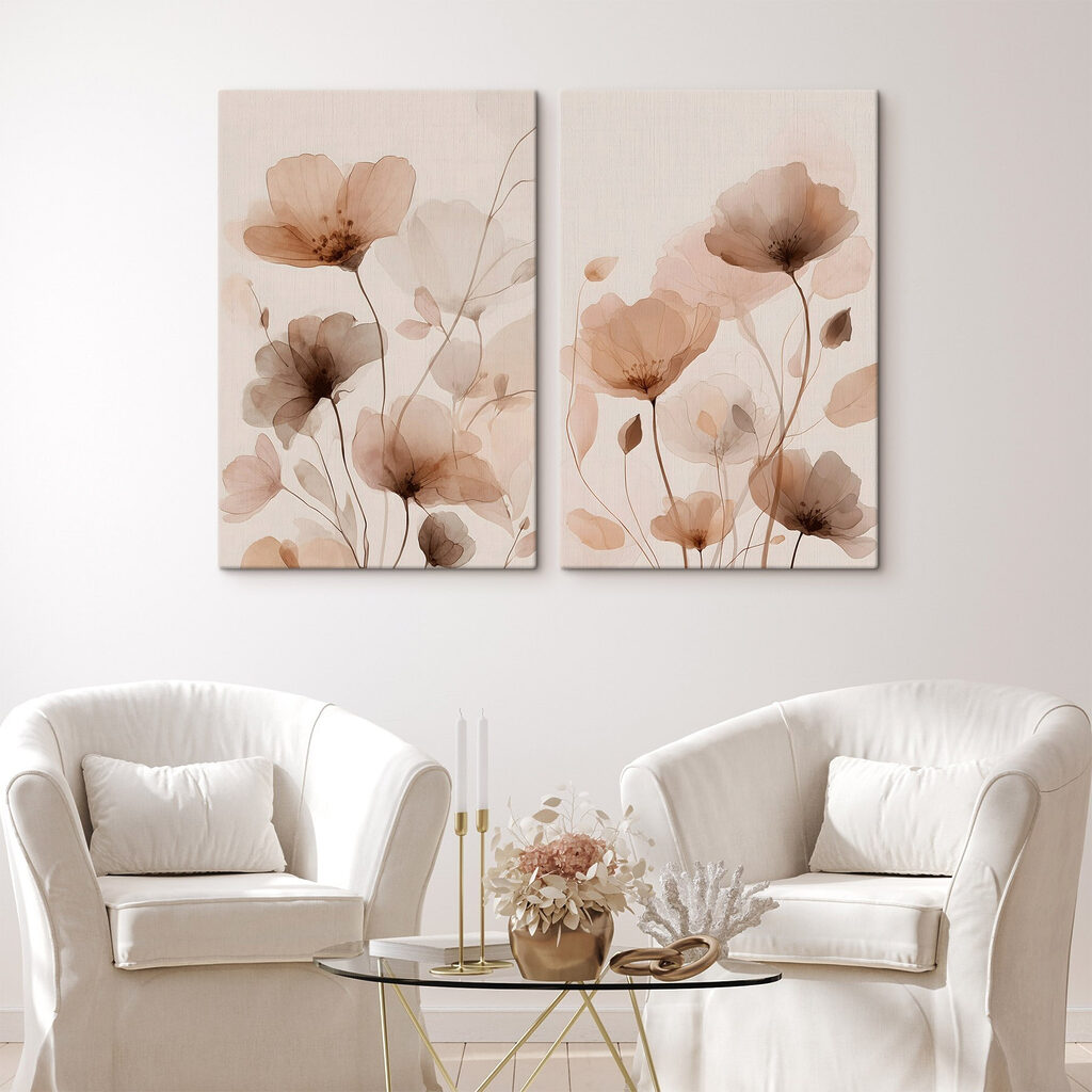 Amapolas difuminadas en crema en un interior