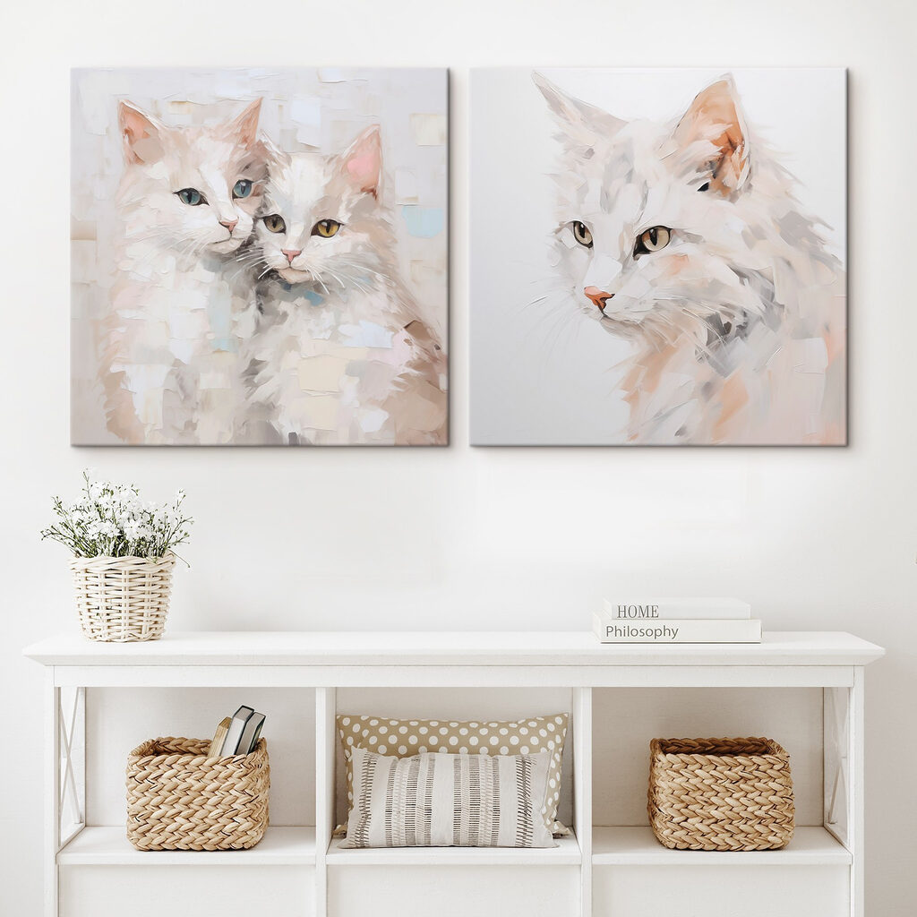 Retratos texturizados de gatos en un interior