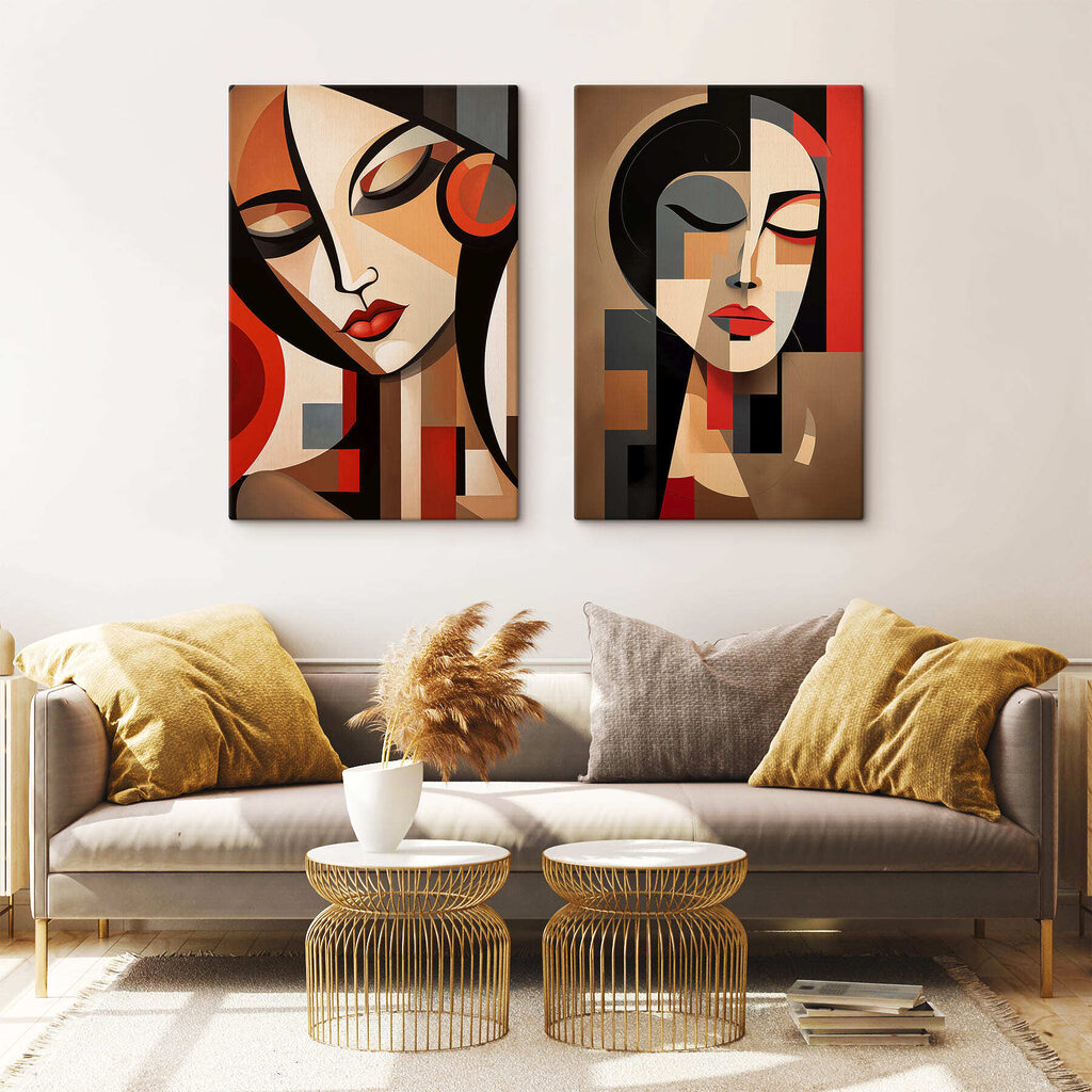 Retratos cubistas de mujer en un interior