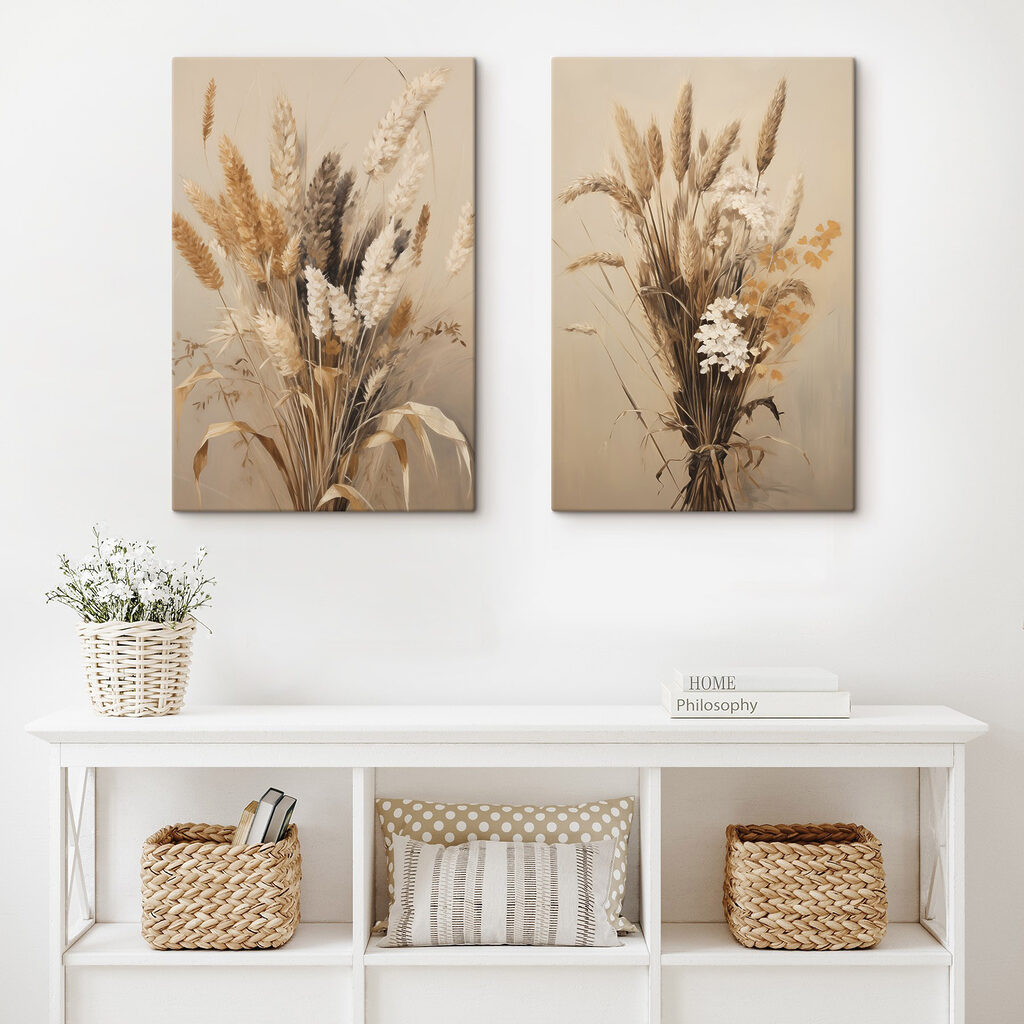 Espigas y flores en un interior