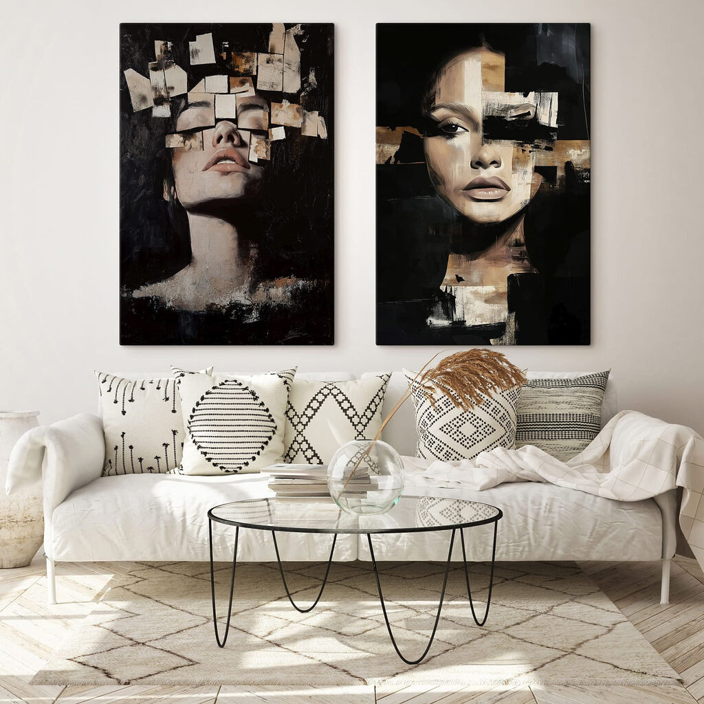 Retratos entre fragmentos en un interior