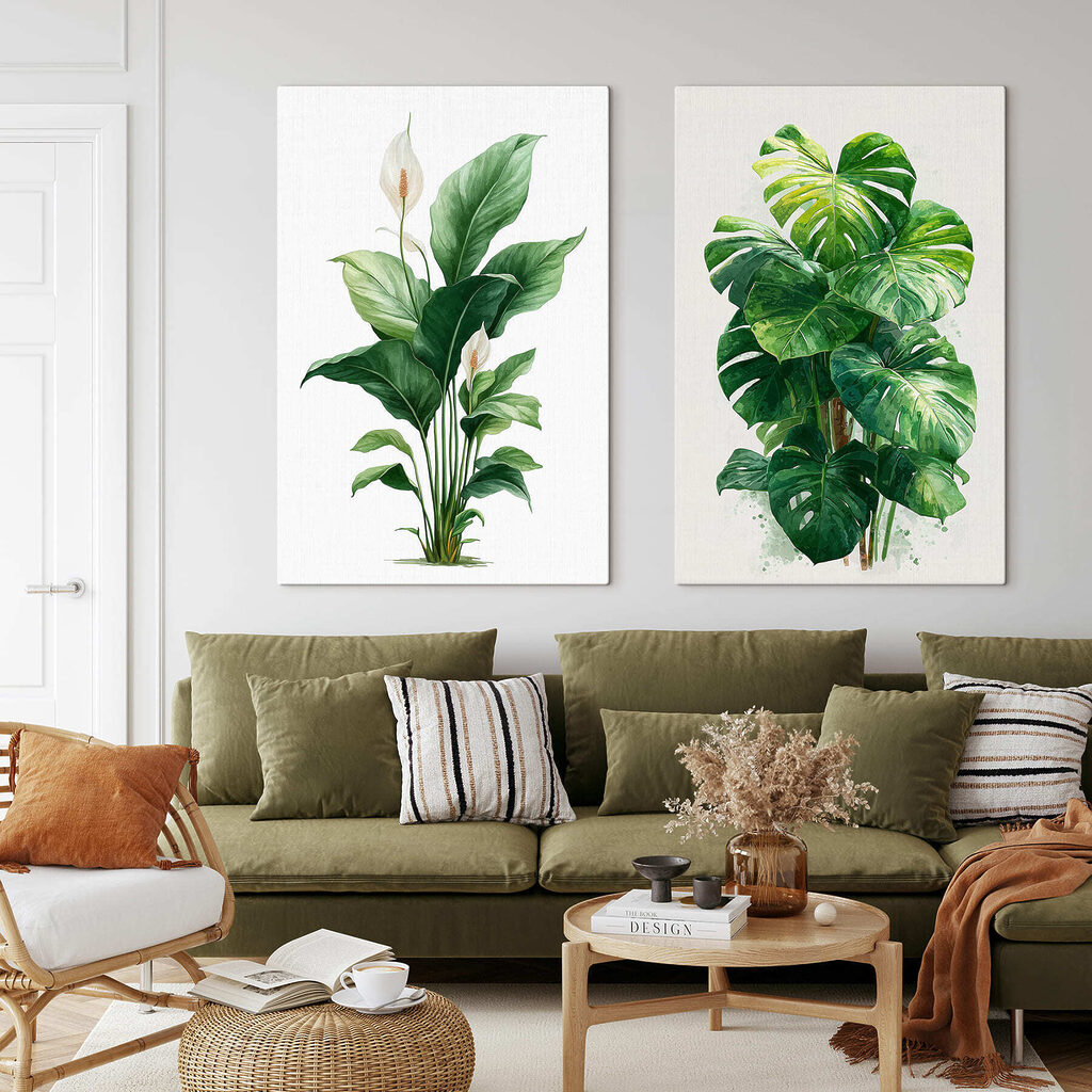 Plantas verdes en acuarela en un interior