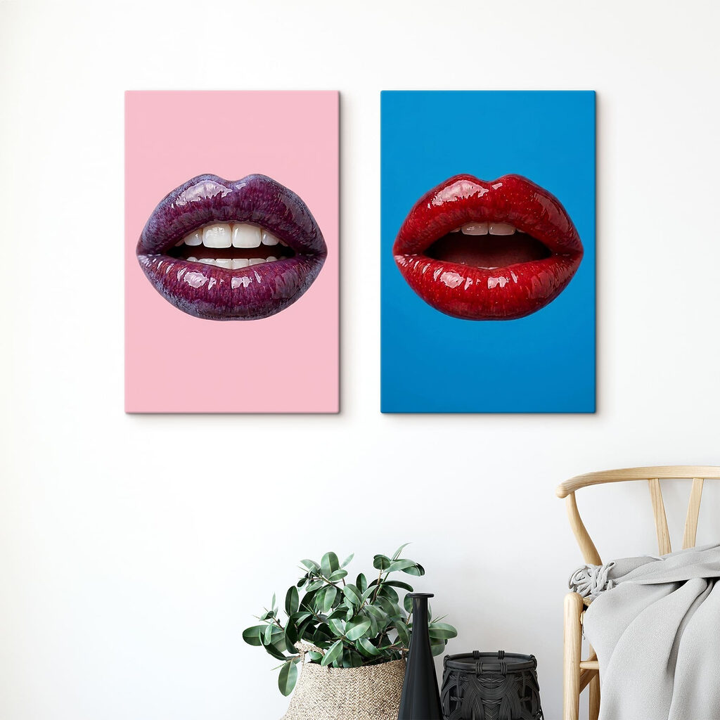 Labios de colores vivos en un interior