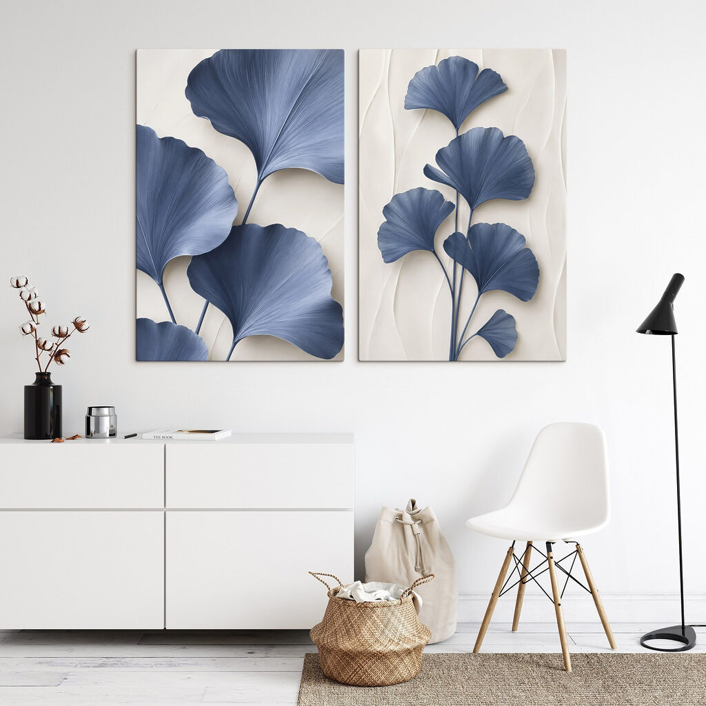 Hojas azules en abanico — interior 2