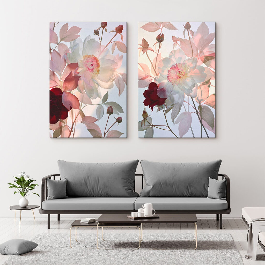 Flores variadas entre ramas en un interior