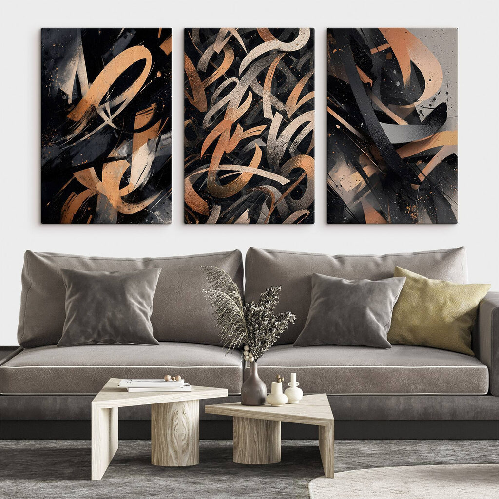 Trazos abstractos caligráficos en un interior