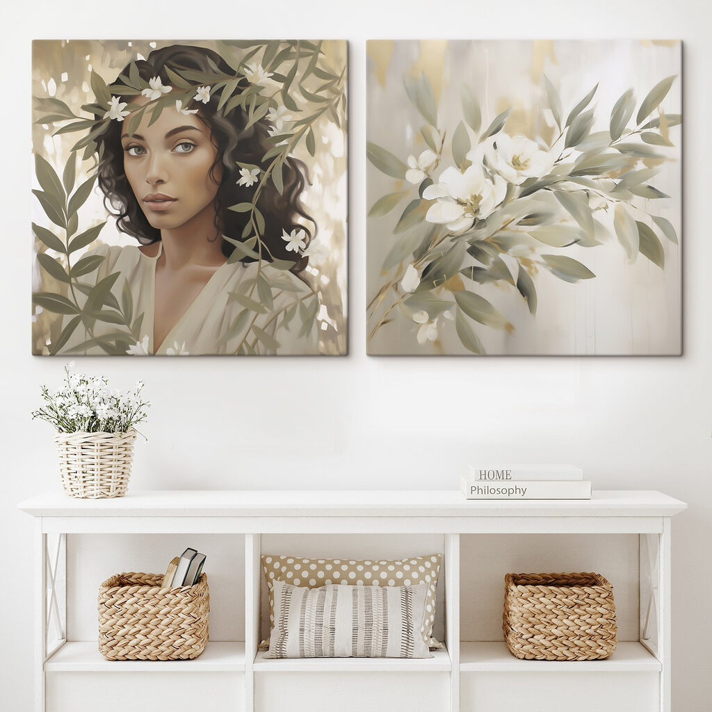 Rodeada de flores blancas en un interior