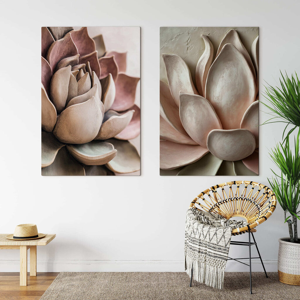 Pétalos esculpidos en rosa en un interior