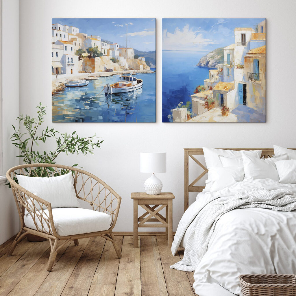 Casas del puerto soleado en un interior