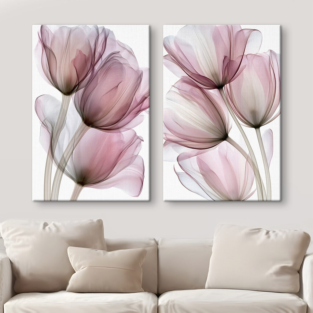 Tulipanes en rosa translúcido en un interior