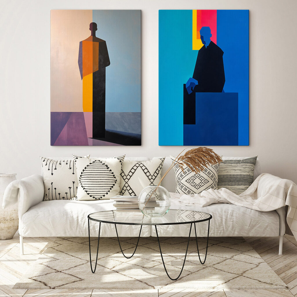 Figuras entre colores vivos en un interior