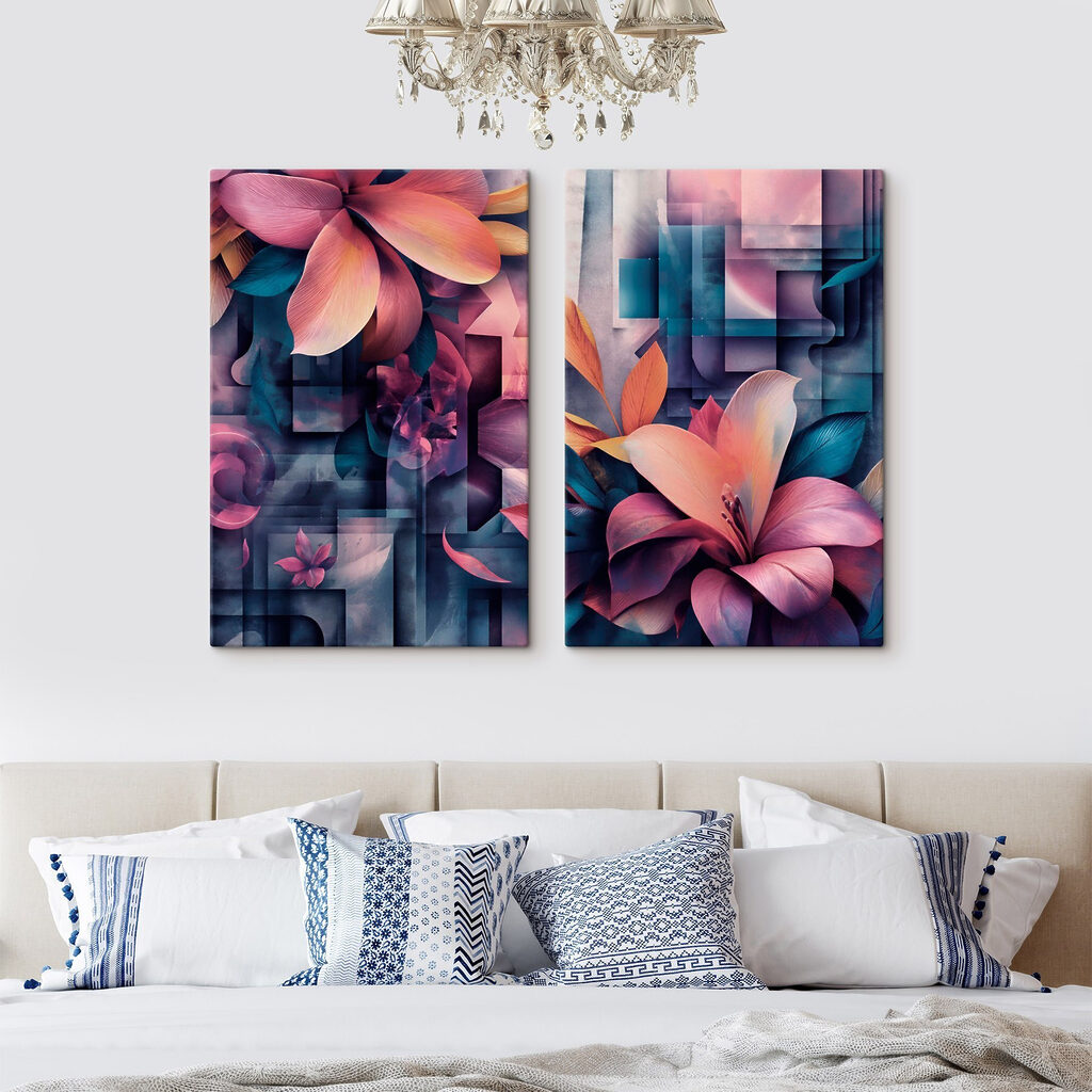 Flores entre mosaicos en un interior