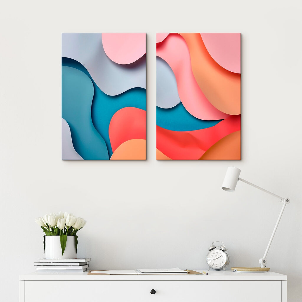 Olas rosas sobre azul en un interior