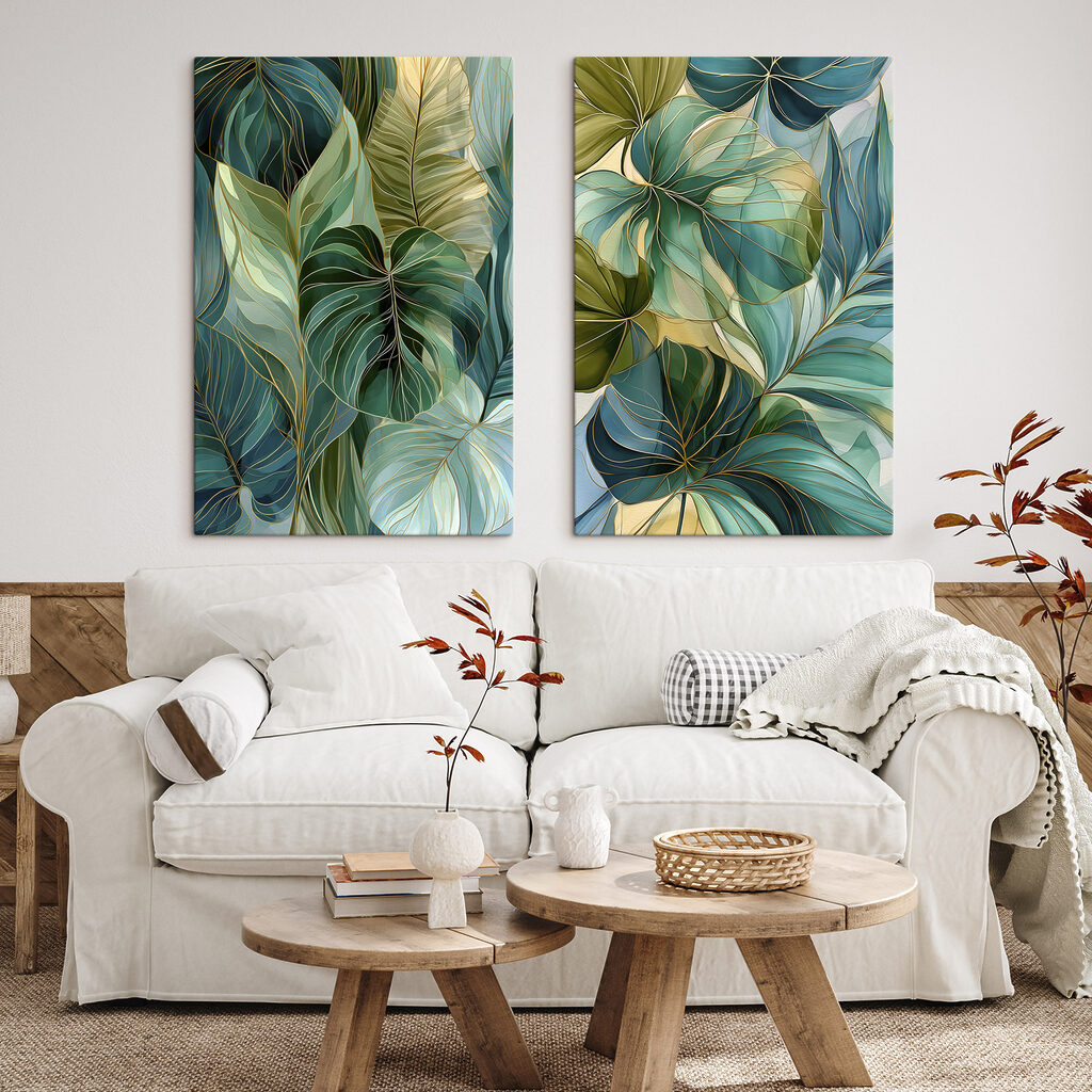 Verde tropical en capas en un interior