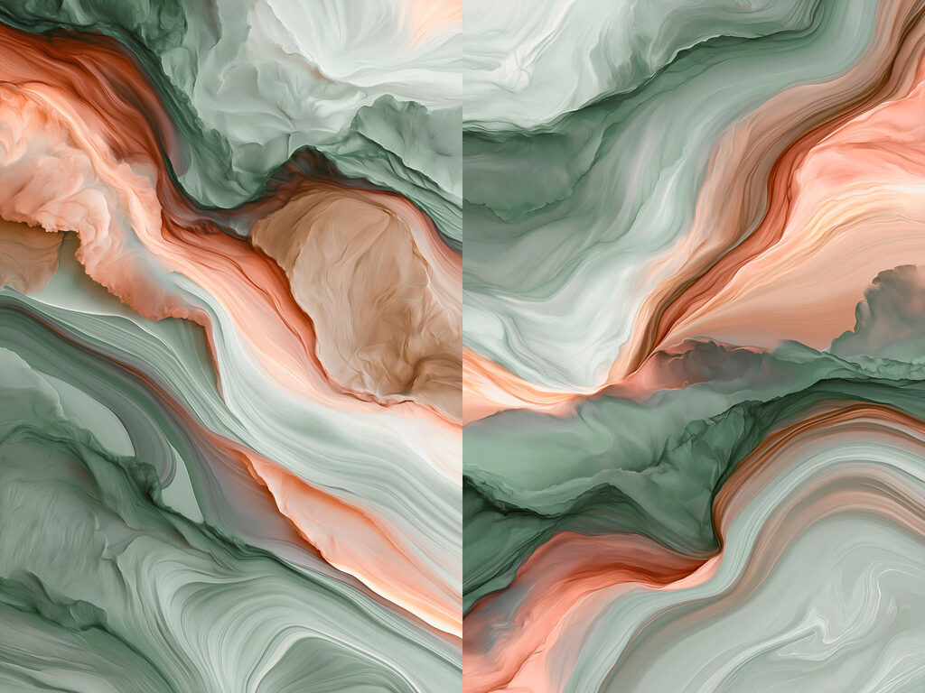 Olas verdes y coral — diseño completo