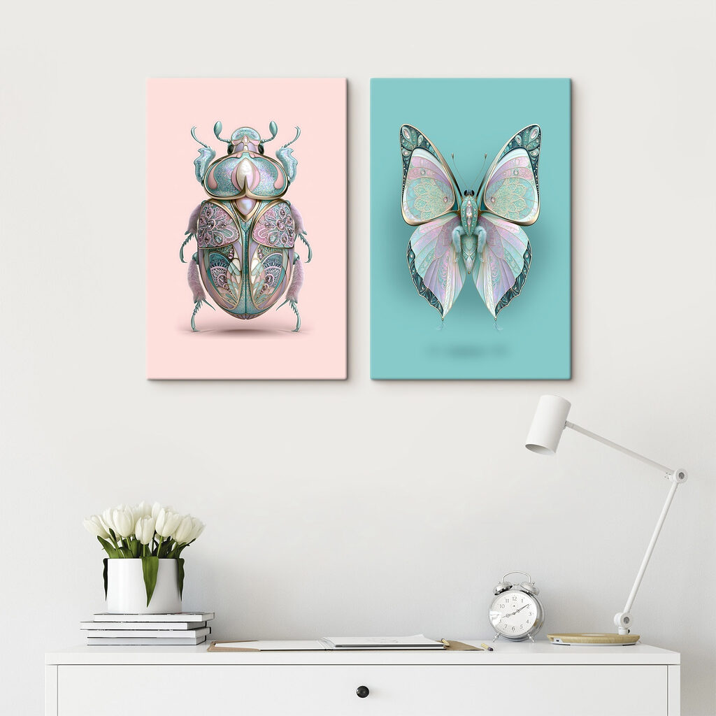 Insectos y mariposas en un interior
