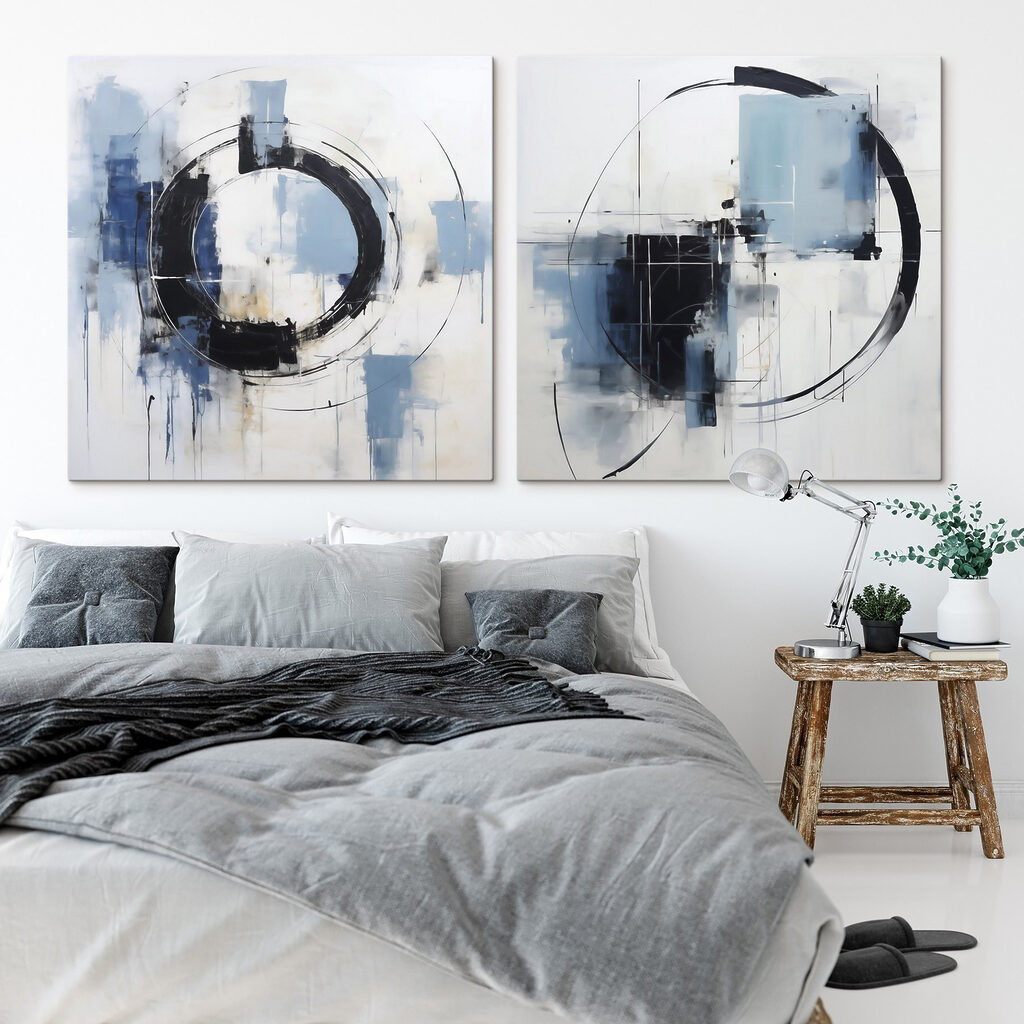 Círculos negros y azules en un interior