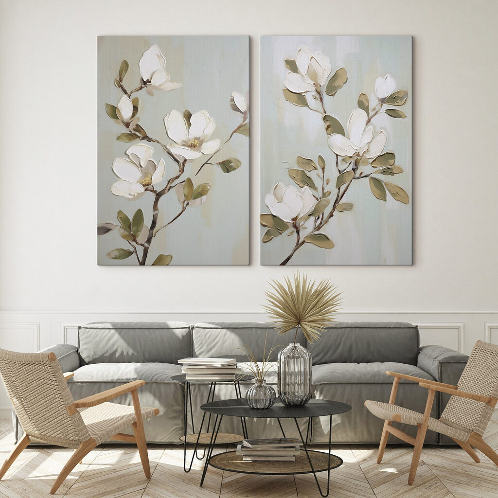 Flores blancas en ramas en un interior